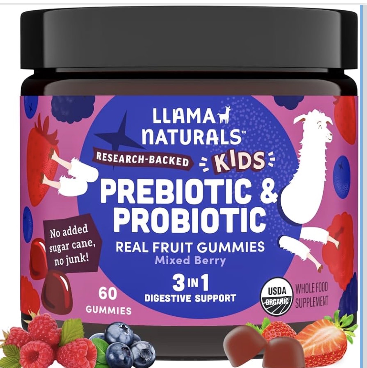 Llama Naturals Kids Prebiotic & Probiotic — Mixed Berry (60 ct)
